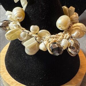 Chico's Cream and Silver Beaded Bracelet